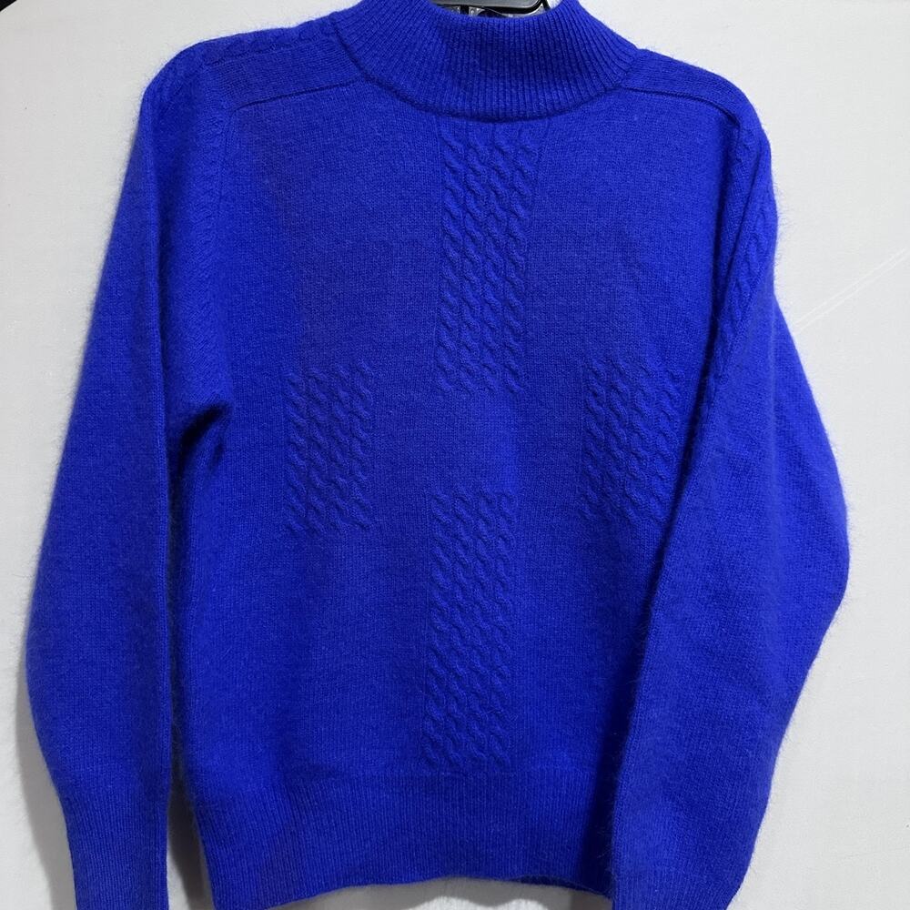 Vintage Crystal Sweater Womens M Blue Lambswool Angora Mock Neck DYE TRANSFER